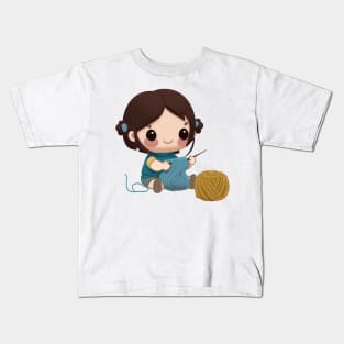 Chibi Knitting Mom Kids T-Shirt